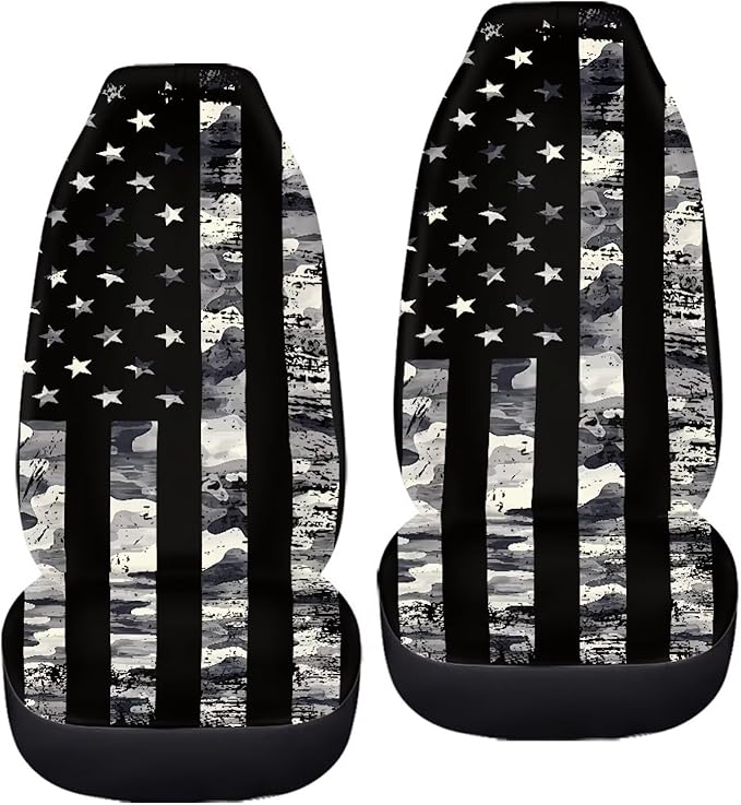 ELEQIN Squirrel Front Car Seat Covers 2pcs, Black Camo US Flag Automotive Seat Covers Car Accessories Universal Size Fit for Most Cars,SUVs&Trucks&Vans