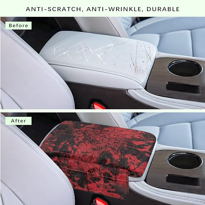 Wanyint Bloody Print Cobweb Auto Center Console Cover Armrest Seat Box Cover Protector with 4 Storage Bags Middle Console Pad Arm Rest Covering for Car Side Storage Box for Women Men
