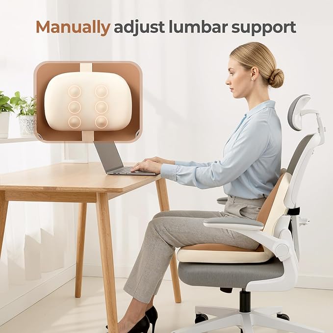FLORICH 2 in1 Truck Seat Cushion and Lumbar Support Pillow Memory Foam Car Seat Cushion with Adjustable Strap for Truck Driver Long Drives, Fits Semi Truck Seat,Car,Office&Gaming Chair(Light Brown)