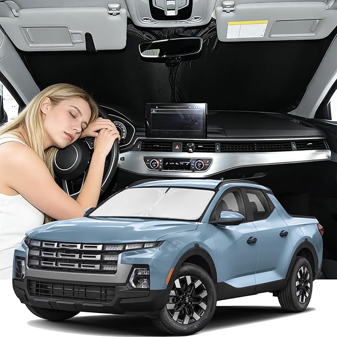 Windshield Sunshade for Hyundai Santa Cruz 2022-2026 Sun Shade Car Windshield Accessories Upgrade 4 Layers Blocks UV Rays Custom Fit Santa Cruz 240T Car Window Shades Front Windshield Keep Cool