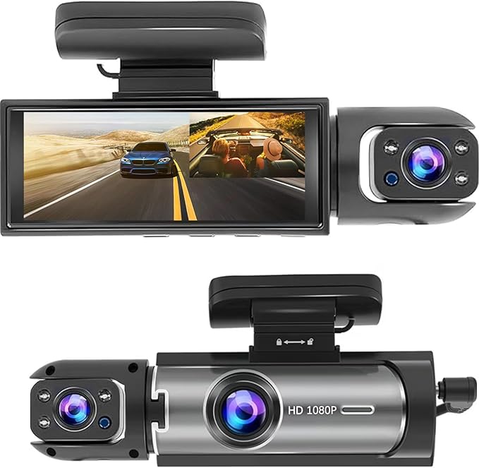 Dash Cam Front and Inside, 1080P Dual Dash Cam for Car, 3.16 Inch IPS Screen Driving Recorder with IR Night Vision, Loop Recording, Wide Angle Lens, 24H Parking Traffic Recorder