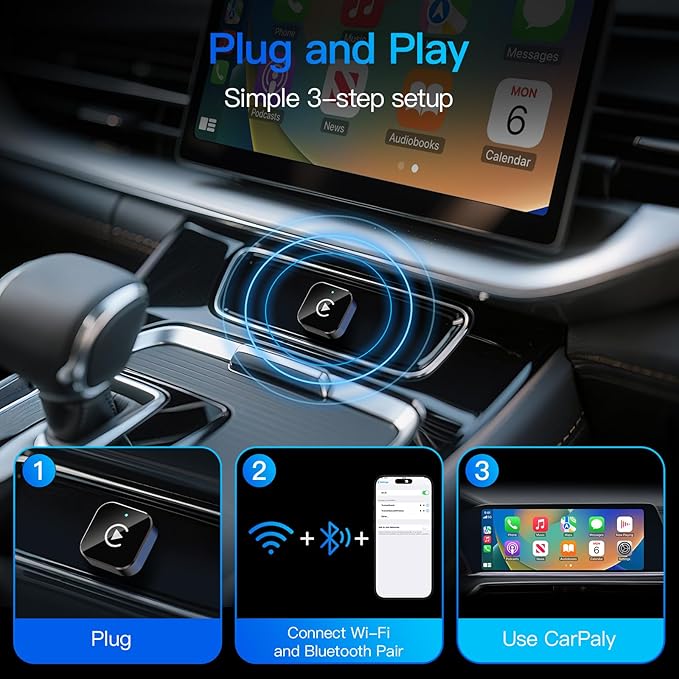 (2026 Upgraded) Wireless CarPlay Adapter for Apple iPhone＆Android, Small Size,Plug and Play,Fast and Stable Connection Wireless Adapter for CarPlay＆Android-No Latency to Screen(Black)