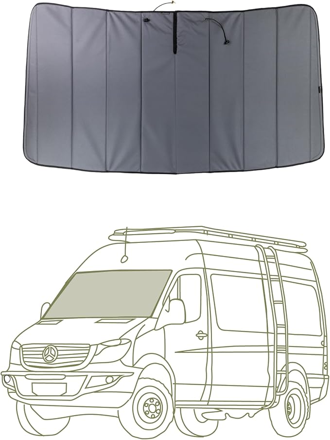 VanEssential Insulated Magnetic Blackout Front Windshield Cover Designed for Mercedes-Benz NCV3/VS30 (Van Years 2007 to Current) - Charcoal Gray