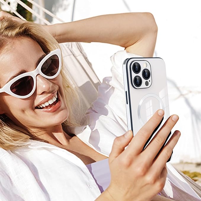 Guppy Compatible with iPhone 15 Pro Case Magnetic, with Full Camera Lens Protector [Compatible with MagSafe] Scratch Resistant Gradient Glass Back Cover Phone Case-White