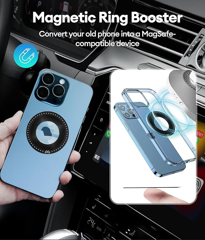 HexaCharge 4-in-1 Wireless Car Adapter – Works with Apple CarPlay and Android Auto, Magnetic Phone Mount with Wireless Charging, Converts Wired to Wireless for iPhone & Android