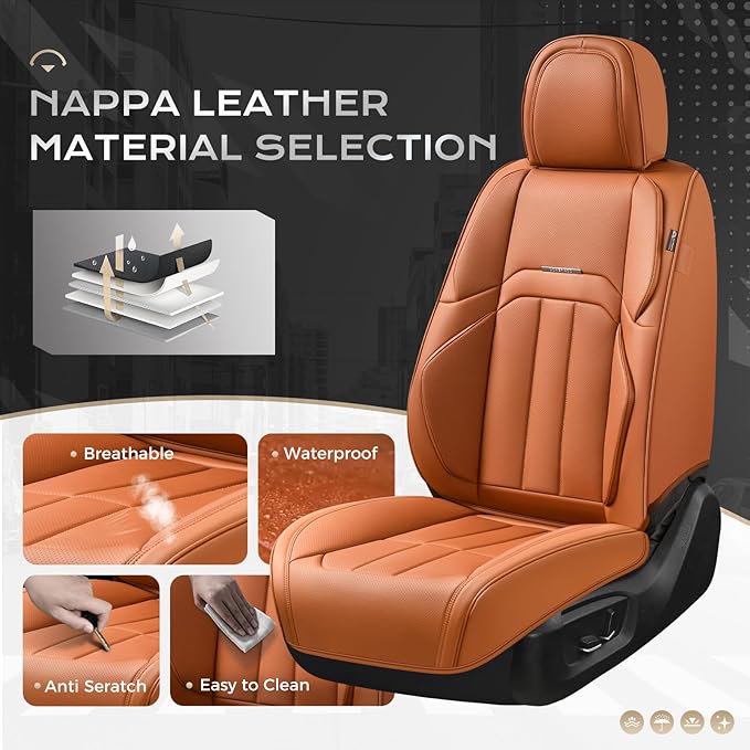 Coverado Car Seat Cover, Cover for Cars Front Seat, Premium Leather, Universal Fit Waterproof Seat Protectors, Car Seat Cushion Non-Slip for Most Cars-Brown