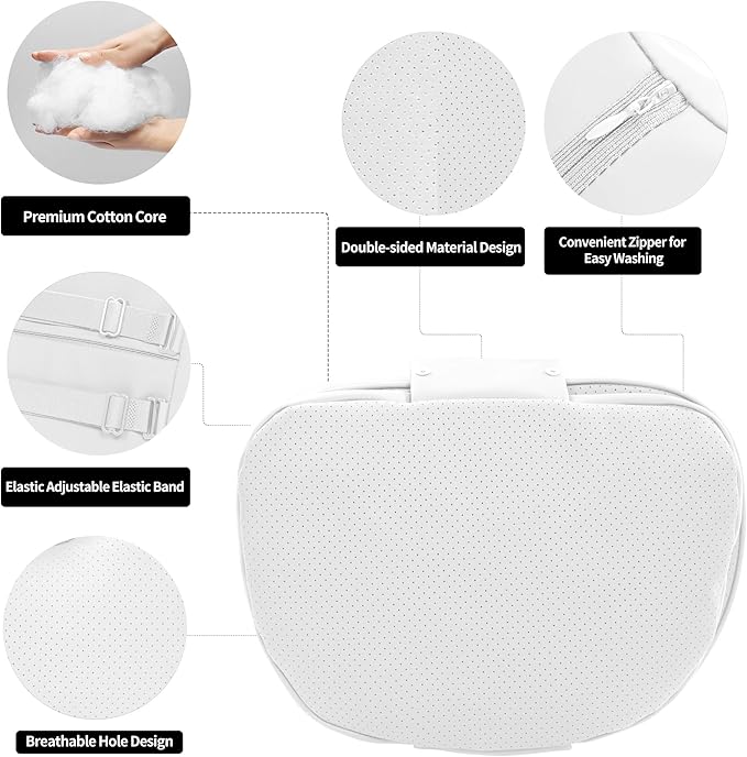 Car Headrest Pillow for Driving, Dual-Sided Leather Design Neck Pillow, Breathable Softness Neck Support, Universal Fit Head Rest Travel Pillow, White, 1 Pack