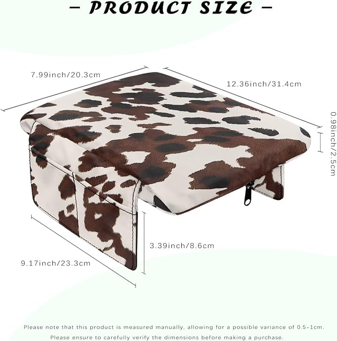 Wanyint Black Brown Cow Print Car Center Console Armrest Cover Anti-Slip Armrest Storage Box Mat Anti-Scratch Middle Console Pad Protective Cover Universal Fit Most Vehicle, SUV, Truck
