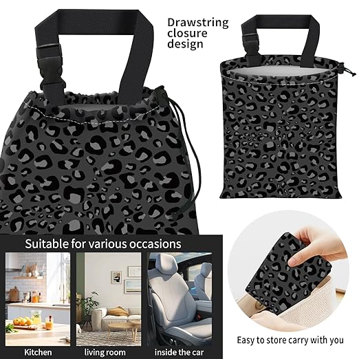 Car Trash Bag Large Hanging Can for Back of Seat, Cute Waterproof Car Garbage Bag for Vehicle, Travelling, Outdoor Cute Black Leopard Skin