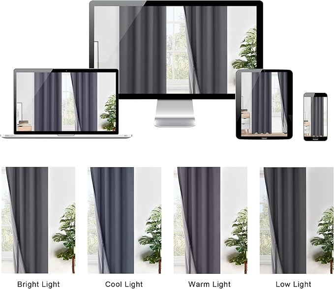 XWZO 100% Blackout Curtains 84 Inches Long with Tiebacks- Heat and Full Light Blocking, Thermal Insulated Window Panels with Grommets for Bedroom/Nursery, Dark Grey, W52 x L84, Set of 2 Draperies