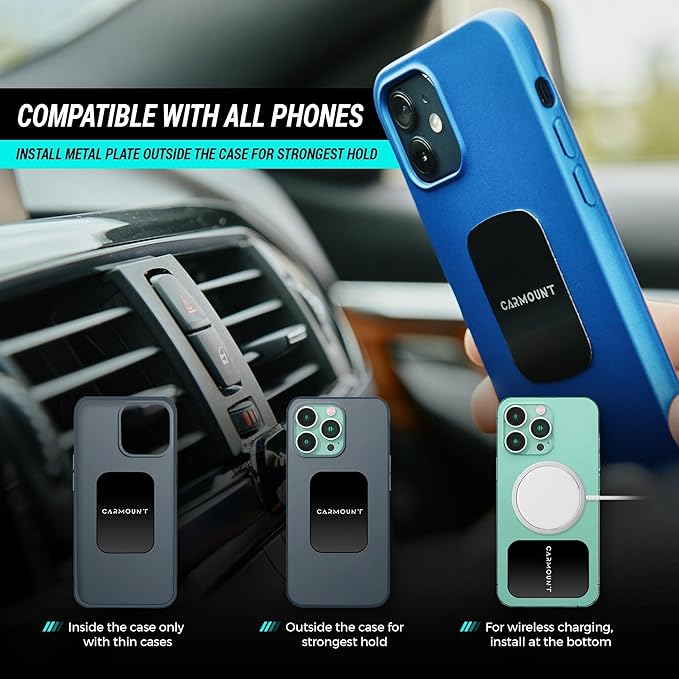 CARMOUNT F1 Dashboard Car Mount (2-Pack) | Magnetic Phone Holder for Car, Ultra Strong 8X N52 Magnets, 360° Rotation, Universal Dash Mount for All Phones and Tablets | Car Mount Magnet for iPad
