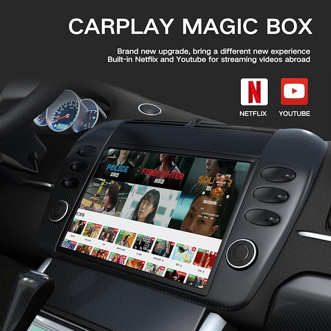 Wireless Carplay Adapter, 4 in 1 Wireless Android Auto Adapter Compatible with Netflix/YouTube Convert Wired to Wireless CarPlay Dongle for Cars, Plug & Play USB Carplay Adapter for iPhone iOS 10+