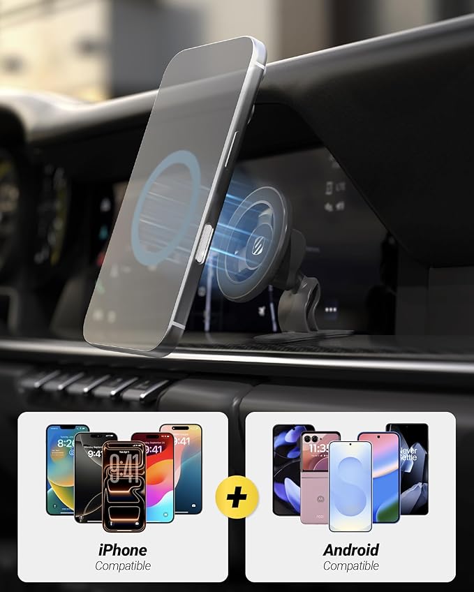 Scosche MagSafe Car Mount, Magnetic Phone Holders for Your Car Dashboard, Strong Magnetic Hold, 360° Rotatable Car Phone Holder Mount for iPhone 17 16 15 14 13 12 Includes Magnetic Ring, 2-Pack