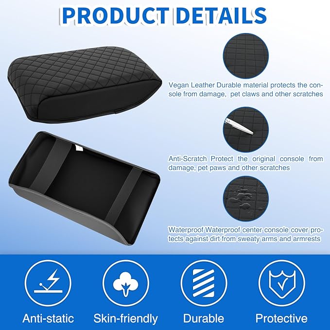 Nilight Center Console Cover Compatible with Toyota 4Runner 2010-2021 2022 2023 2024 PVC Leather Armrest Cover for Car Middle Console Cover Center Console Cushion Pad Car Armrest Box Cover,Black