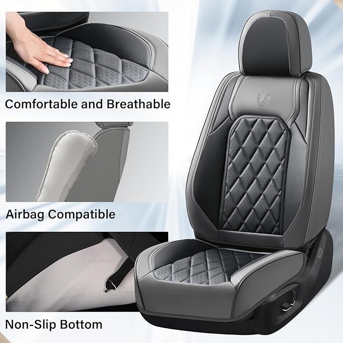 Coverado Car Seat Covers Front Seats, Waterproof Seat Covers, Faux Leather Car Seat Covers 2 Pack, Universal Car Seat Protector Front Seat Cover Fit for Most Cars Trucks SUV- Gray&Black