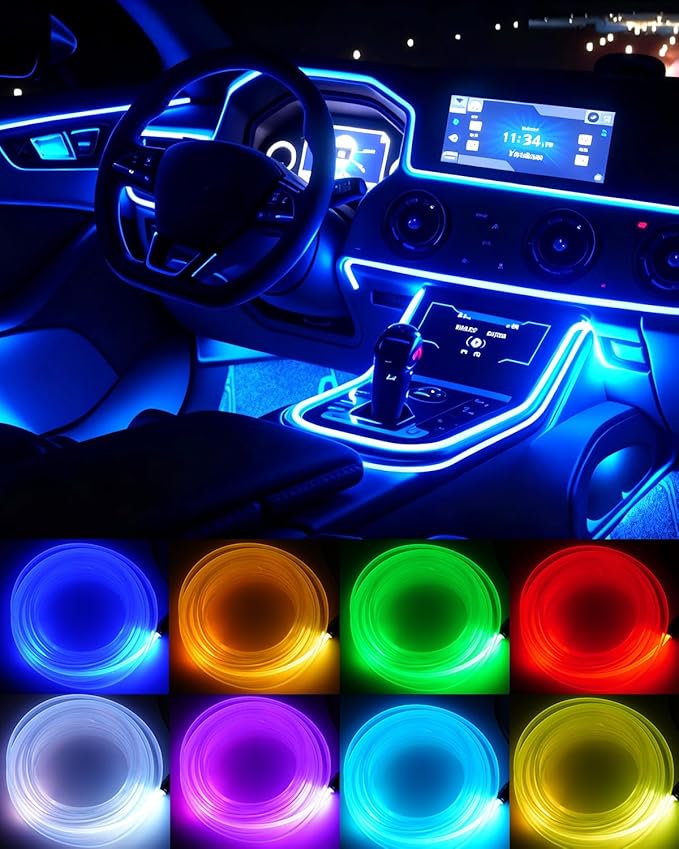 Interior Car LED Strip Lights, 5M 16FT Ambient Lighting Kits, Button Switch & APP Bluetooth Control, Music Sync Fiber Optic Cars Interior Neon Light Strip, USB 5V for Car Inside Decoration
