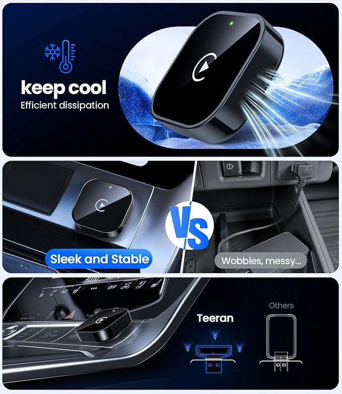 Teeran Wireless CarPlay Adapter for iPhone (2026 Upgraded), Mini Plug & Play for Cars with Factory Wired Apple CarPlay, Fast & Stable Connection, Easy Setup, Wide Vehicle Compatibility (Black)