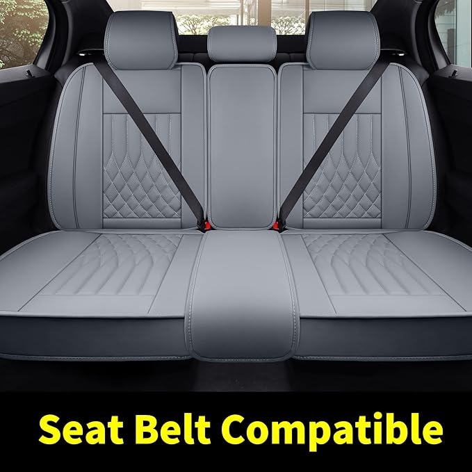 Aierxuan Rear Car Seat Covers Universal Fit for Honda Civic Accord CRV, Toyota Camry Prius Rav4 Corolla, Kia, Lexus, Nissan, Mazda, Jeep Cherokee and Most Cars, with Waterproof Leather (Grey)