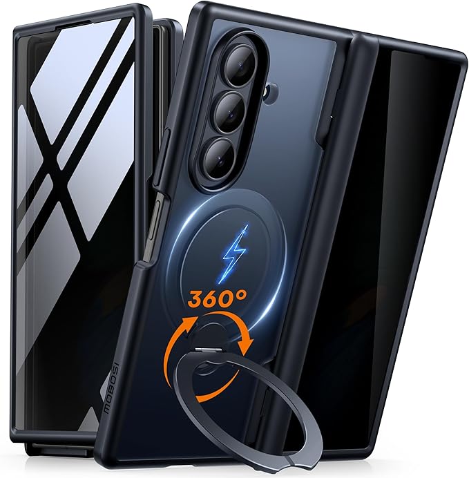 MOBOSI for Z Fold 7 Case with Rotatable Ring Stand & Privacy Screen Protector, Compatible with Magsafe, 18FT MIL-Grade Protection, Magnetic Shockproof Slim Case for Samsung Galaxy Z Fold7, Black