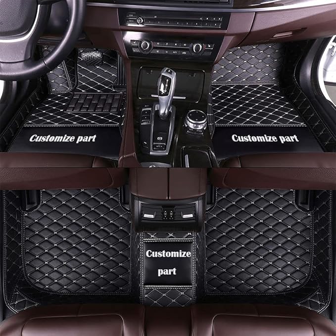 MELKEN Custom Fit Leather Car Floor Mats for 95% of Cars Full Coverage Floor Liners Car Mats (Black White)