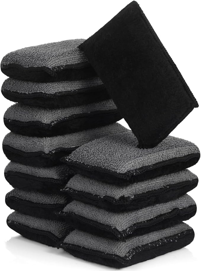 Mudder 12 Pcs Car Interior Scrubbing Sponge 5'' x 3'' Fiber Car Wax Applicator pad Household Cleaning Sponges for Leather Car Seat Couch Cleaning (Gray Black)