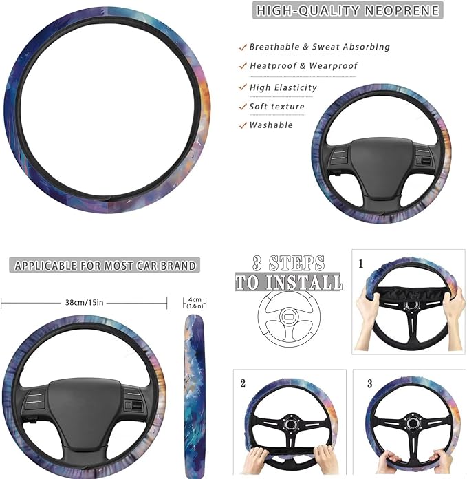 FKELYI Dolphin Car Seat Covers - Full Set with Steering Wheel, Gear Shifter, Handbrake, Headrest Covers and Cup Coasters