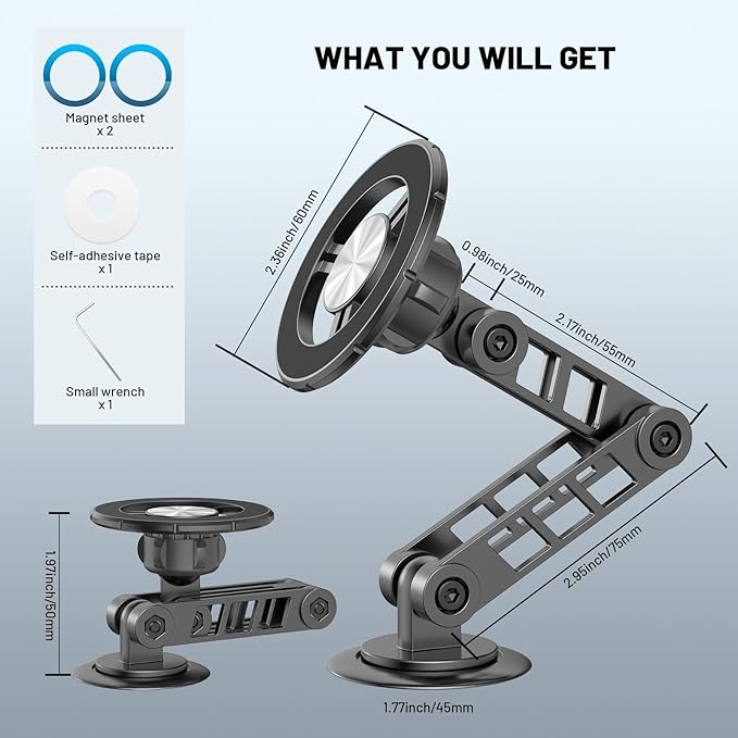 Magnetic Phone Holder for Car, Fits for Magsafe Car Mount 1080° Rotation and Foldable Strong Magnets Car Phone Holder for iPhone 16 15 14 13 12 Pro Max Car Accessories