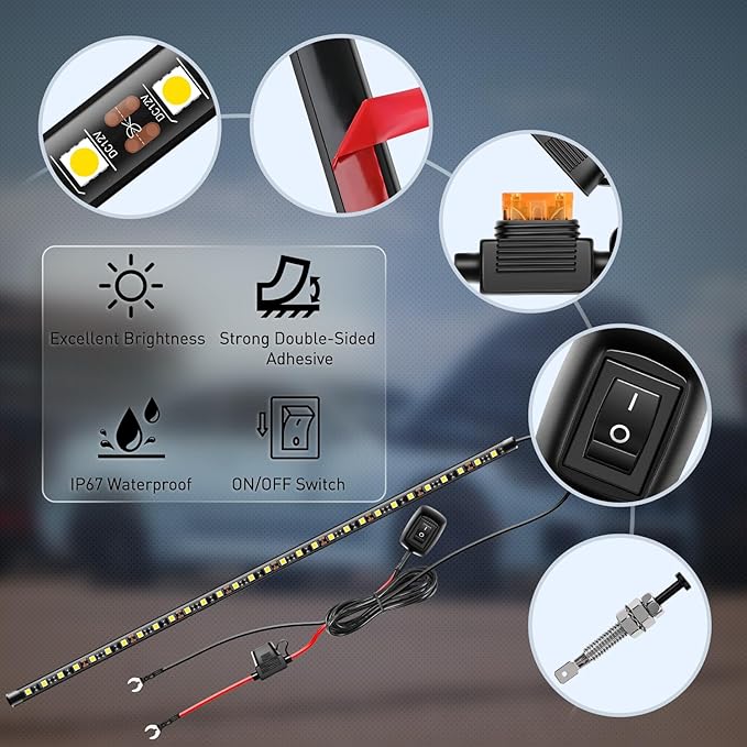 Nilight Under Hood Light Strip 30LED Waterproof Underhood Work Light with On/Off Switch Blade Fuse Engine Bay Repair Light White 12V for Car Truck SUV