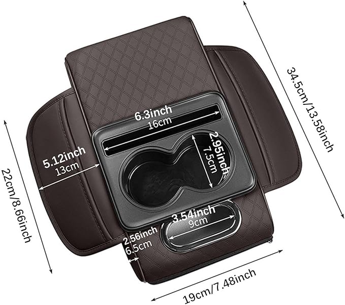 Car Center Console Pad Armrest Cushion Pad Anti Slip Car Decoration with Cup Holder Tissue Box Slot for Car SUV, Style F