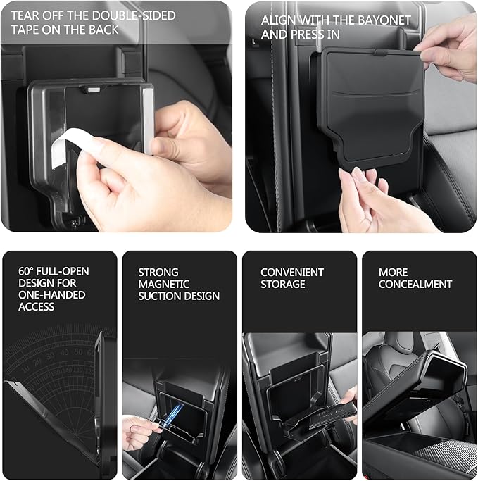 Center Console Organizer Tray for Tesla Model Y Juniper Accessories 2025 2026/For Tesla Model 3 Highland Accessories 2024 2025 2026, Hidden Storage Box, Cup Holder Armrest Drawer Organizer, 4PCS Black
