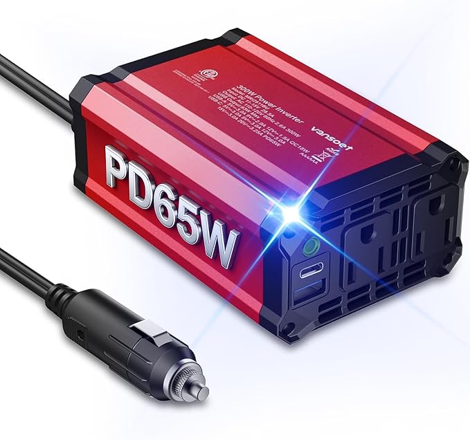 300w Power Inverter DC 12V to AC 110V - vansoet Car Plug Adapter Outlet with 3.4A Dual USB Fast Charging Port - Car Charger Cigarette Lighter Adapter for Phone, Laptop on Road Trip (Red-65)
