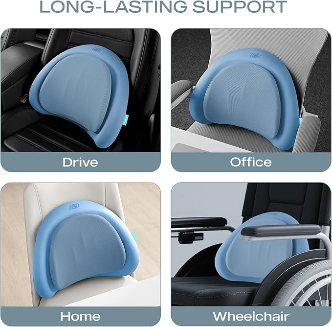 Skechers Lumbar Pillow Premium Memory Foam, Double-Layer-Office Chair Cushion for Tailbone Pain Relief,Butt Pillow for Office Chair,Car seat Cushion,Long Sitting Office Workers,and Car Drivers,Blue