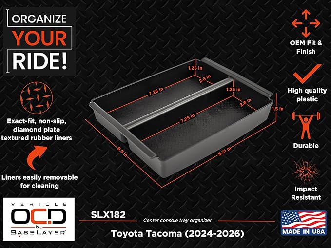 Vehicle OCD – Center Console Organizer Tray for Tacoma (2024-2026) – Made in USA - SLX182