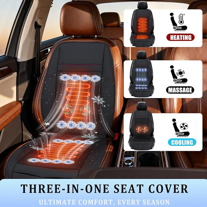 2026 Upgraded 3-in-1 Cooling Car Seat Cover with Climate Control & Massage, 12V Ventilated Cooling Seat Cushion for Summer, Universal Fit for Car SUV Truck Front Seat (black1)