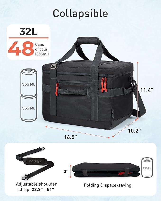TOURIT Soft Sided Cooler Bag Insulated 48/60 Cans, Large Collapsible & Leakproof Ice Chest for Picnic, Beach, Camping, Travel