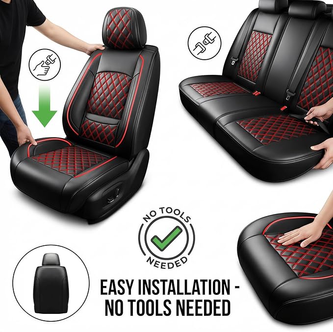 Fit for Accent Seat Covers Compatible with Hyundai Accent 2017-2026 - Waterproof Breathable Leather Automotive Seat Cushions Protector,Airbag Compatible,Only 2 Front seat Covers(Redline)