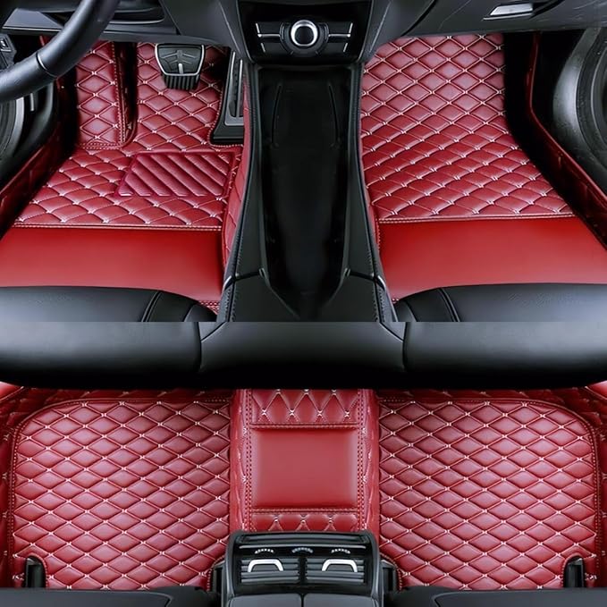Yaruicar Custom Personalized Floor Mats for Cars Luxury Full Coverage All Car Floor Mats Anti-Slip Leather Car Mat Set Trucks & SUVs Trucks Automotive Floor Mats Liners (Wine Red)
