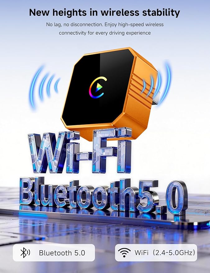 2026 Mini Wireless CarPlay Adapter Upgrade Wired to Wireless for CarPlay & Android Auto Plug and Play Fast Auto-Reconnect Stable Control Zero Delay for iPhone iOS 10+ & Android 11+
