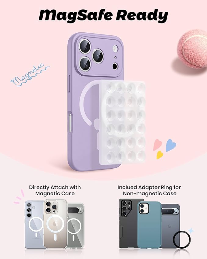 amBand Magnetic Suction Phone Mount for MagSafe Case, Clear Silicone Octo Cup Buddy Sticky Grip Holder for iPhone, Hands-Free Selfie/Video for Tiktok Influencer Content Creator Essentials, Transparent