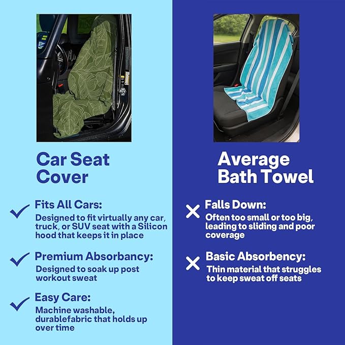 2 Pack Car Seat Towel Covers, Sweat Protector for Front Seats, Premium Thickened Microfiber with Elastic Strap, Breathable & Quick Dry, Machine Washable Cover for Gym Running Universal Fit Banana Leaf