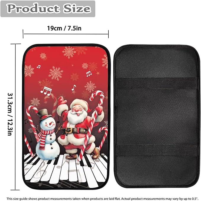 Santa Claus Snowman Xmas Universal Center Console Armrest Soft Pad Protector Cover Non Slip Fits for Most Vehicle,SUV,Truck Car Decoration