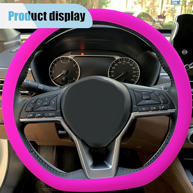 3PCS Silicone Car Steering Wheel Cover Set - Includes Car Handbrake Cover & Gear Shift Cover & Anti-Slip Steering Wheel Protector, Universal Auto Interior Decoration for Most Cars (Rose Red)