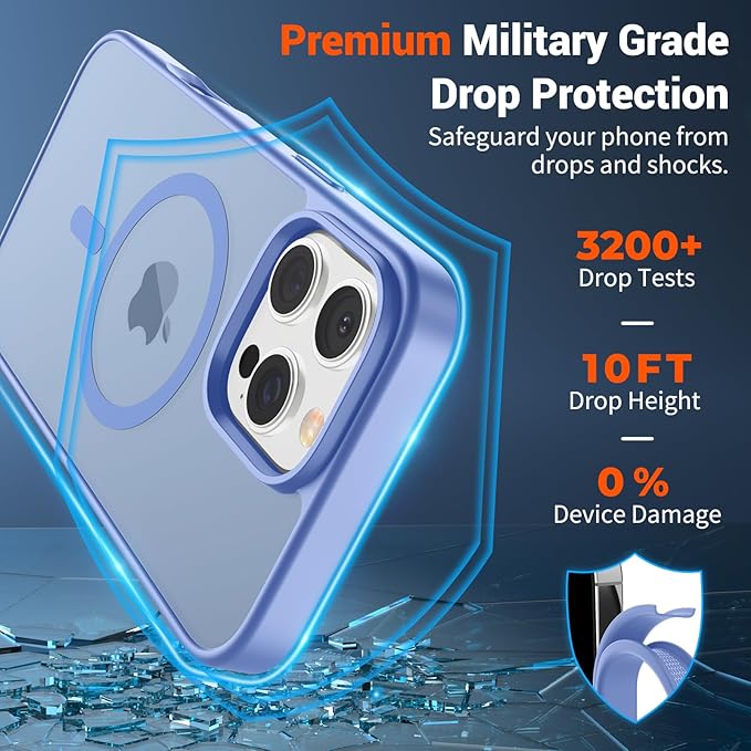 SUPFINE Magnetic for iPhone 16 Pro Max Case (Compatible with MagSafe) (Military Grade Drop Protection) Slim Translucent Matte Shockproof Phone Cover,Blue Purple