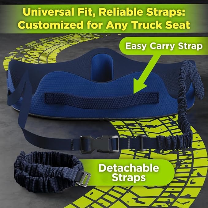 Medium Truck Seat Cushion for Truck Driver Seat Cushion - Upgraded Back Support, CertiPUR-US® Certified - Thick Memory Foam, Pain Relief for Hours of Driving, Trucker Approved Big Rig - Navy