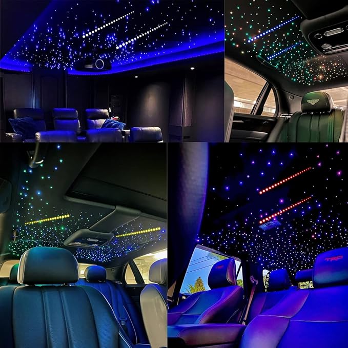 AZIMOM Dual Color 32W Fiber Optic Starlight Headliner Kits 900pcs 0.03in 9.8ft, RGB Meteor Shooting Star, Sound Activated Remote APP Control Home Car Ceiling Décor