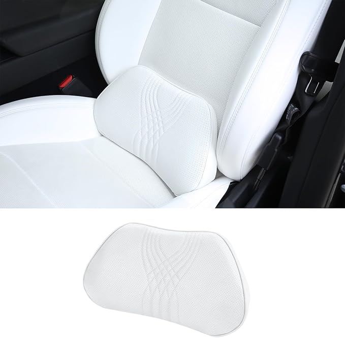 Lumbar Support Pillow for Car Seat, Office Chair Nappa Leather Memory Foam Lower Back Cushion for Back Pain Relief Improve Posture, Ergonomic Back Rest for Gaming Chair, White, 1PC