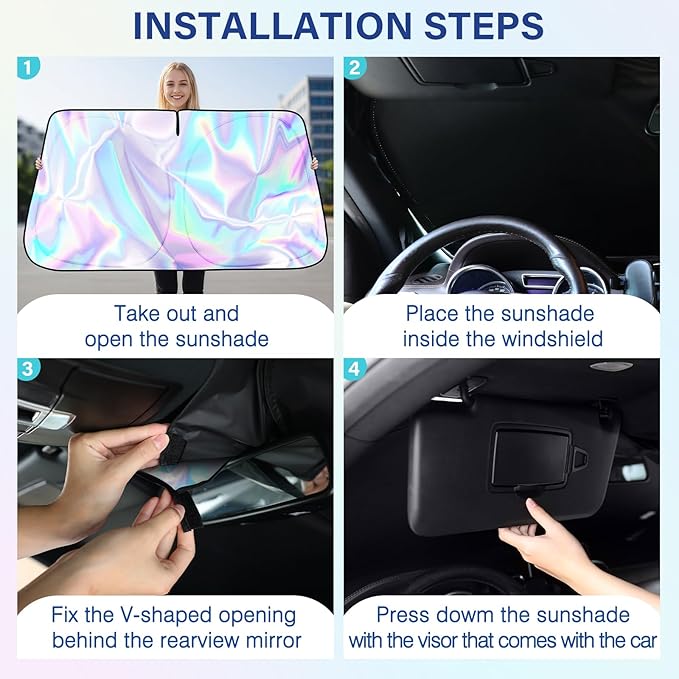 Iridescent Sun Shade for Car Windshield, Foldable Universal Car Windshield Upgrade Sunshade Enhanced UV Rays Reflective Sun Visor Shade Keeps Vehicle Cool