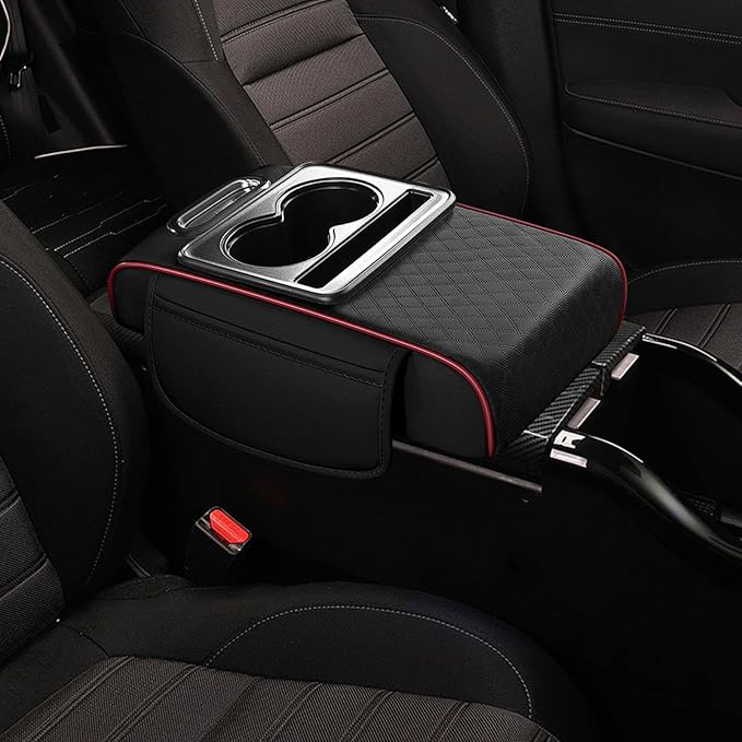 Car Center Console Pad Armrest Cushion Pad Anti Slip Car Decoration with Cup Holder Tissue Box Slot for Car SUV, Style H