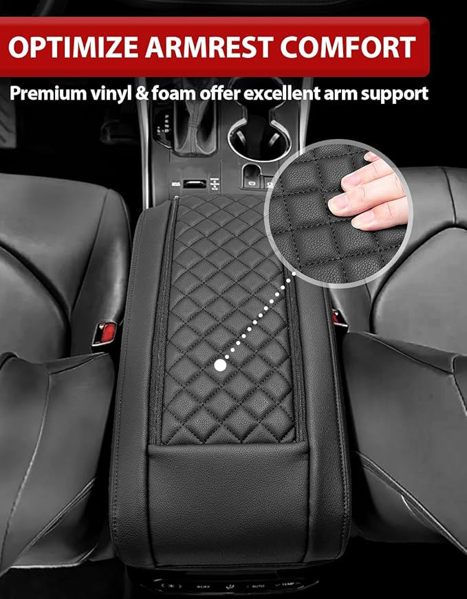 KBH Center Console Armrest Cover for Toyota Highlander 2020 2021 2022 2023 2024 2025, Arm Rest Lid Accessories Cushion Pad, Anti-Scratch, Black