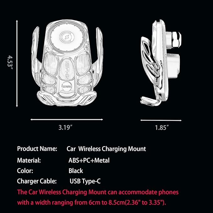 Ultimate Phone Holders for Your Car Wireless Charger, Cute Car Phone Holder,Auto-Clamping Mount Vent Goth Accessories Cradle for iPhone/Samsung Galaxy/Moto/Pixel